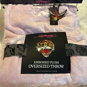 Ed Hardy Pink Embossed Plush Throw